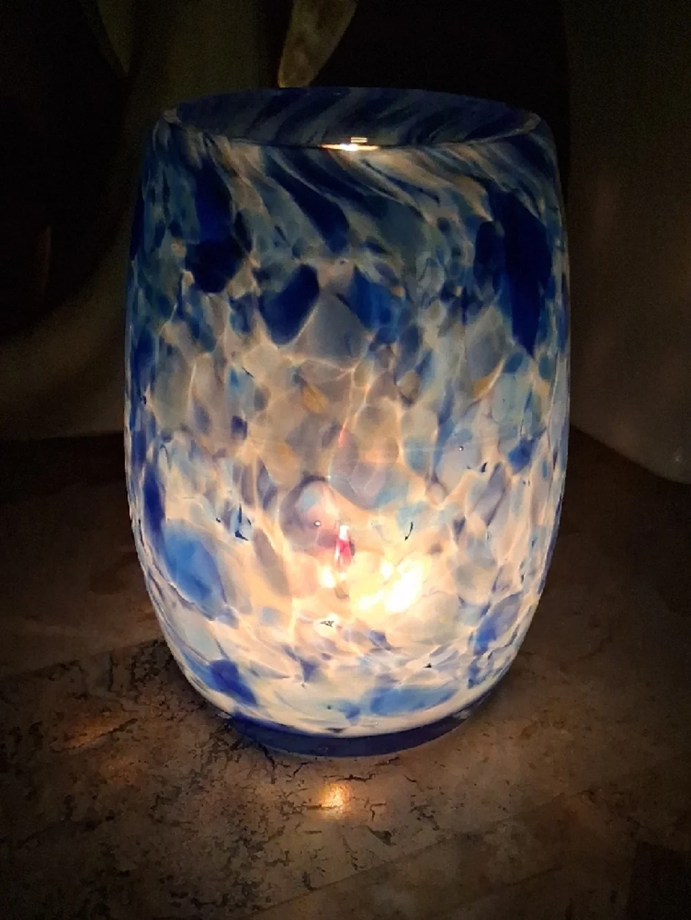 Votive Candle Holder. Art Glass In Lapis Blue  